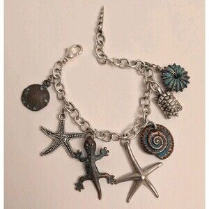 Gecko Starfish Turtle Sea Shell Adjustable Charm Bracelet Nautical Beach Coastal